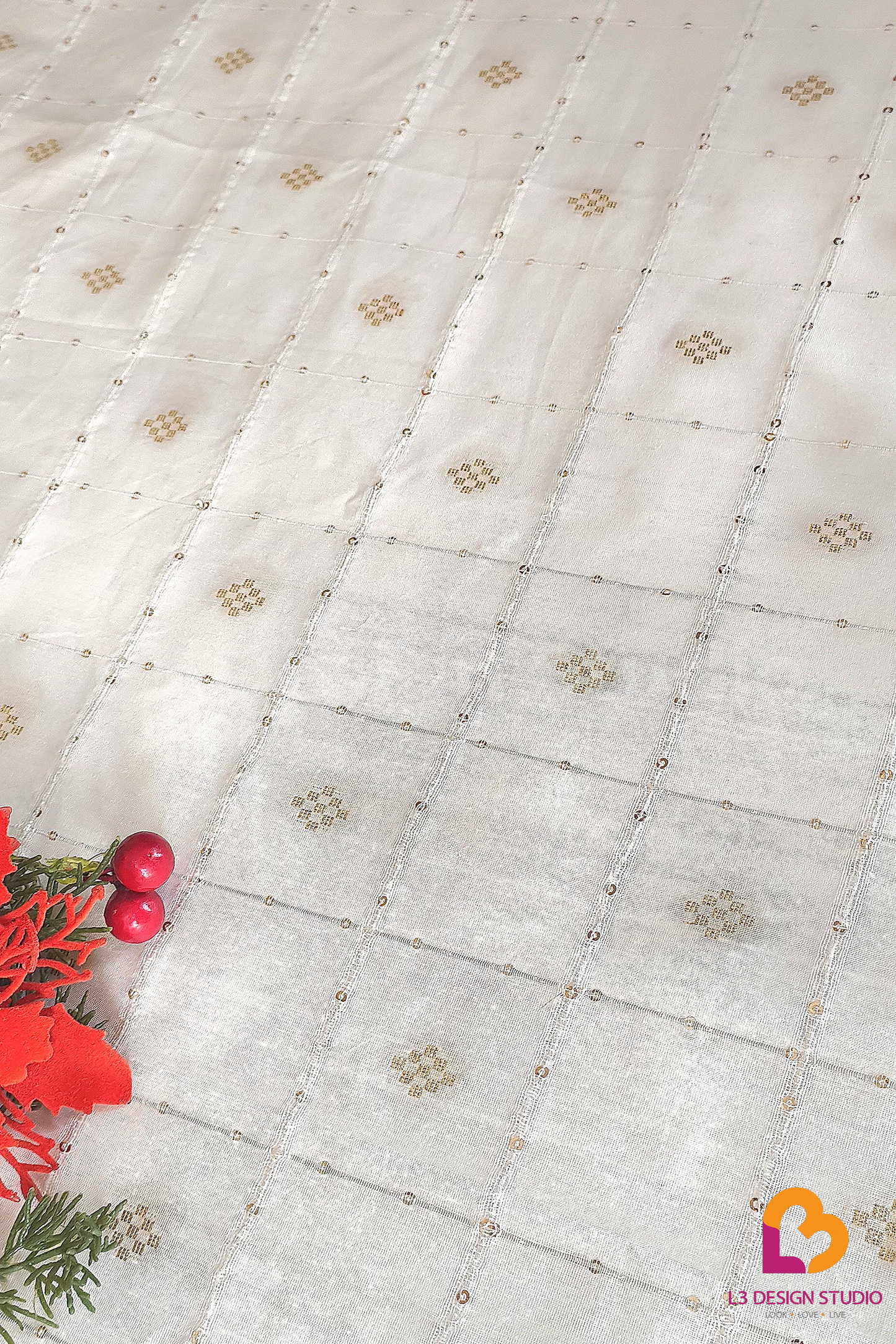 3 Meter Chanderi Fabric with Elegant Geometric Motifs Embroidery