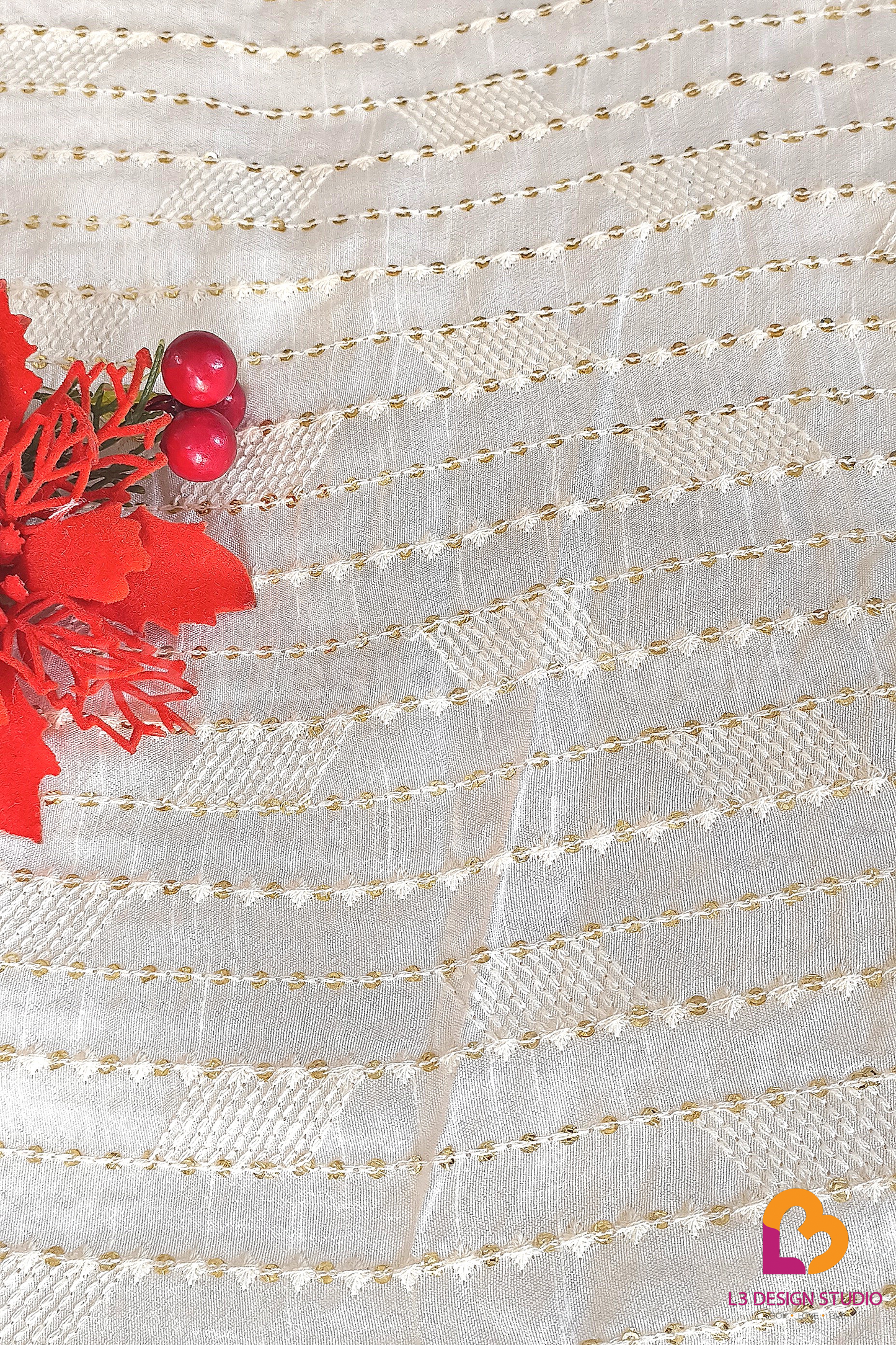 Dyeable Cotton Silk Fabric with Thread and Sequin Embellishments