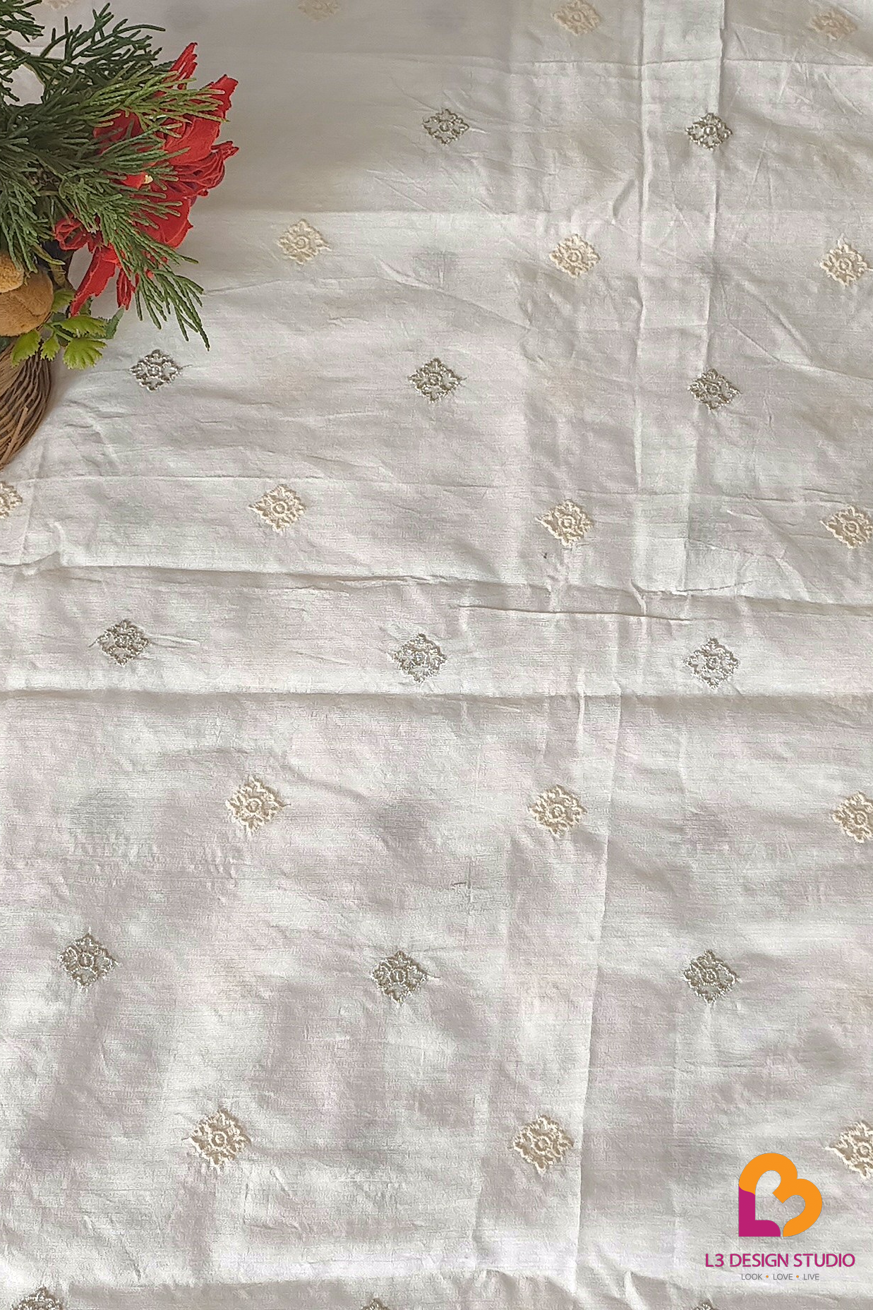 3 Meter Chanderi Silk Fabric with Elegant Thread Booti Embroidery