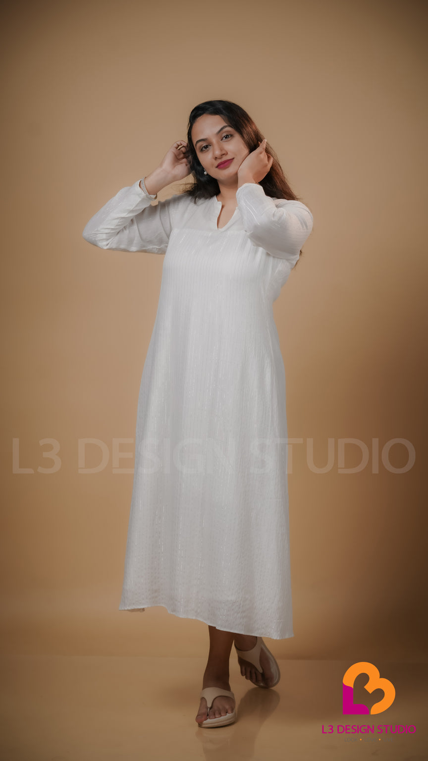 White Rayon dress with silver lines