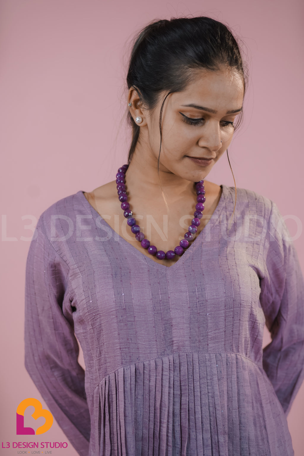 Lilac Sequined Yoke Pleated Kurti