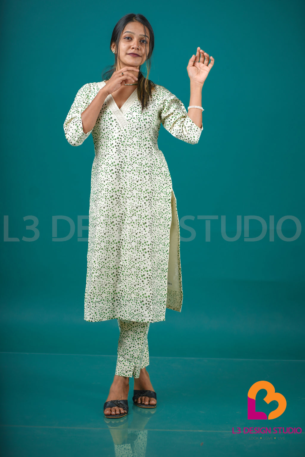 Cream Color with Green Polka Dots Co-Ord Set