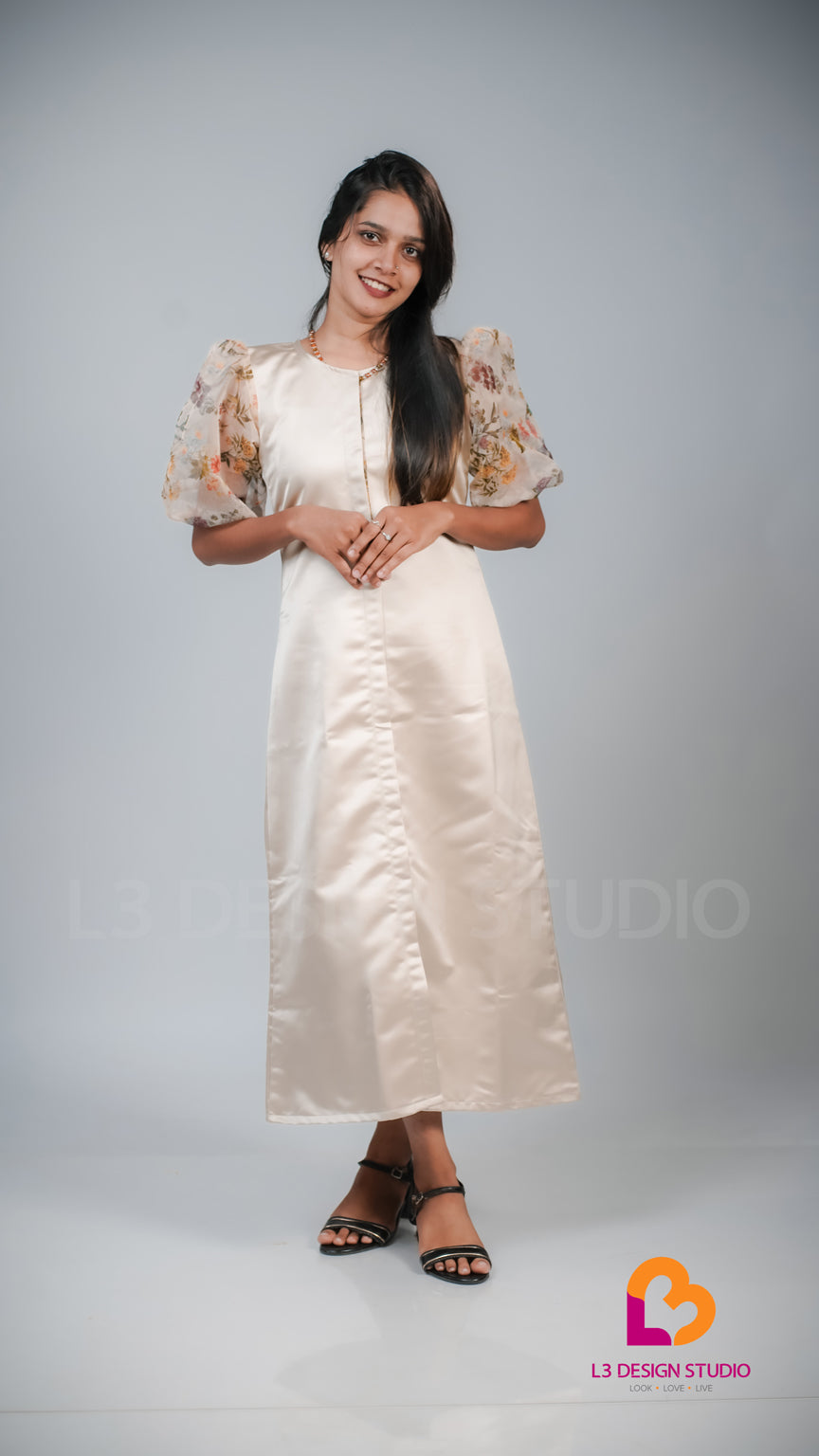 Beige Bridal Satin Dress