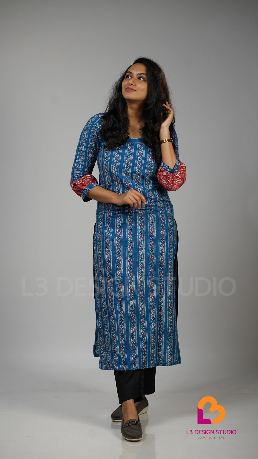 Blue and Red Printed Kurti