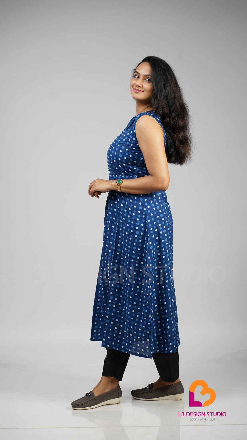 Indigo Polka Dot Sleeveless Dress