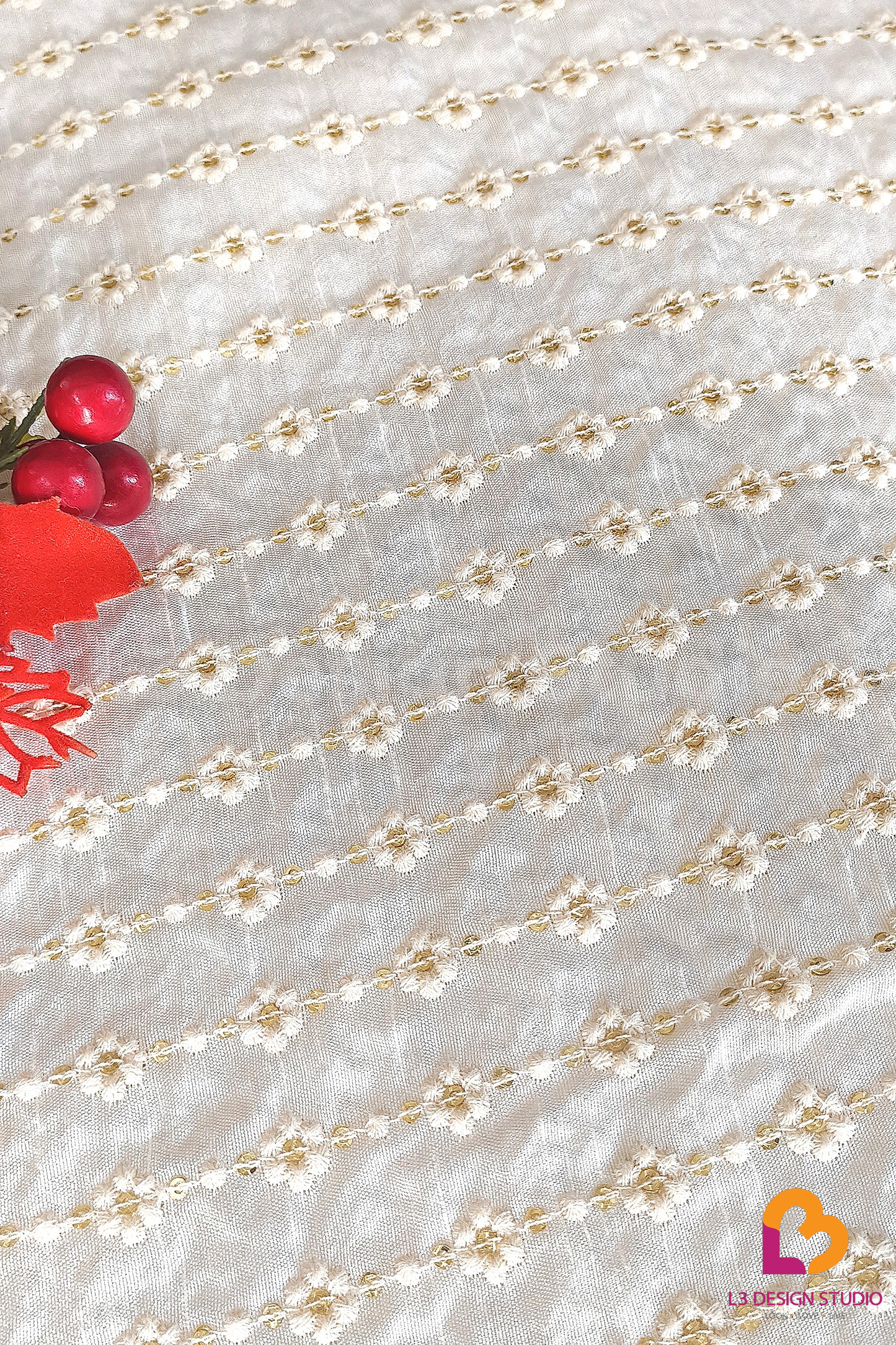 Dyeable Cotton Silk Fabric with Thread and Sequin Embellishments