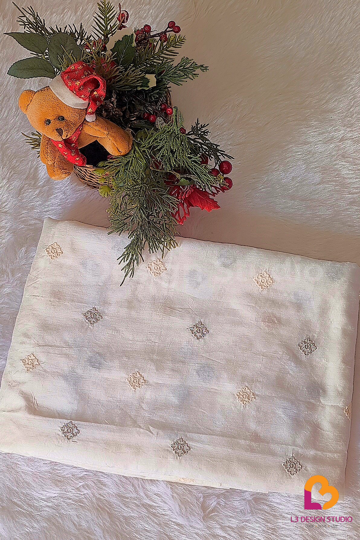 3 Meter Chanderi Silk Fabric with Elegant Thread Booti Embroidery