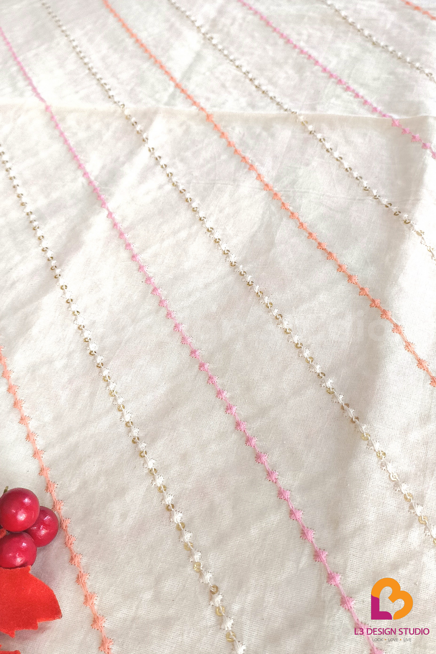 Versatile Soft Cotton Material with Beautiful One Side Cross Thread Embroidery