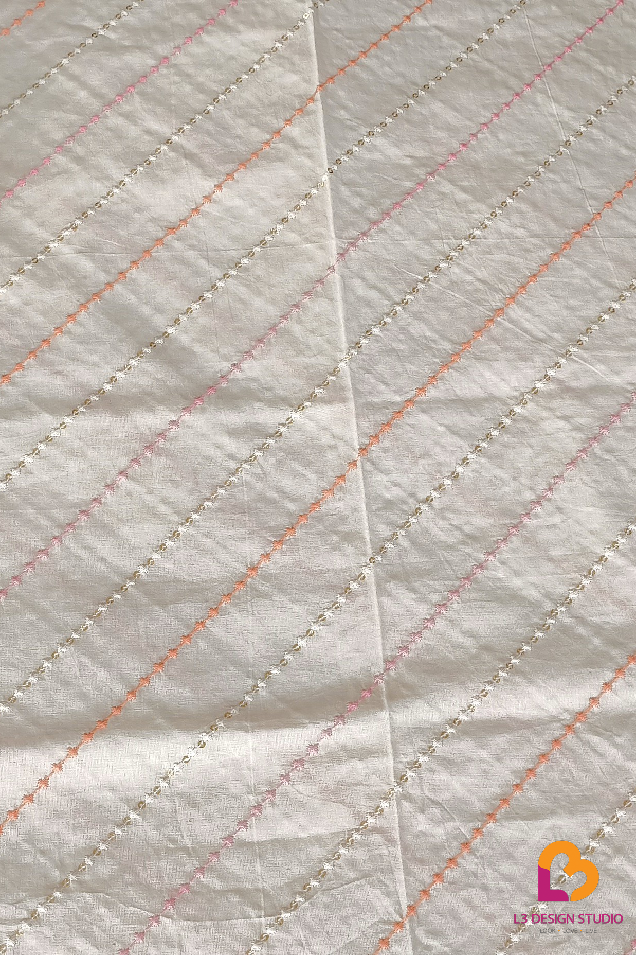 Versatile Soft Cotton Material with Beautiful One Side Cross Thread Embroidery
