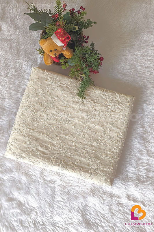 3 Meters of Dyeable Cotton Fabric with Floral Thread and Sequin Embellishments