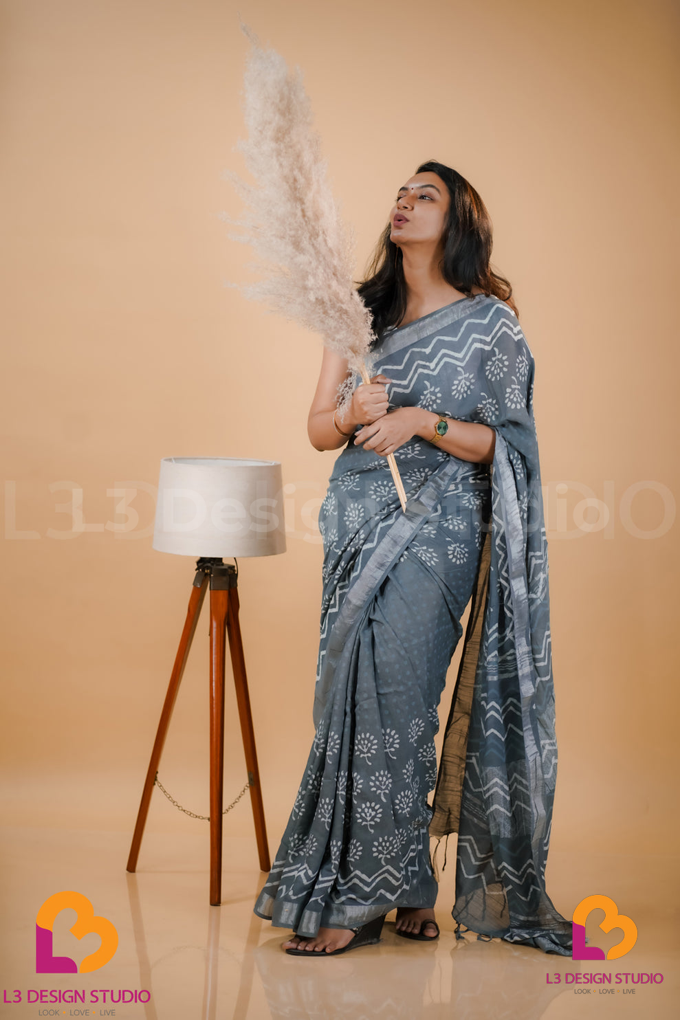GREY LINEN COTTON SAREE