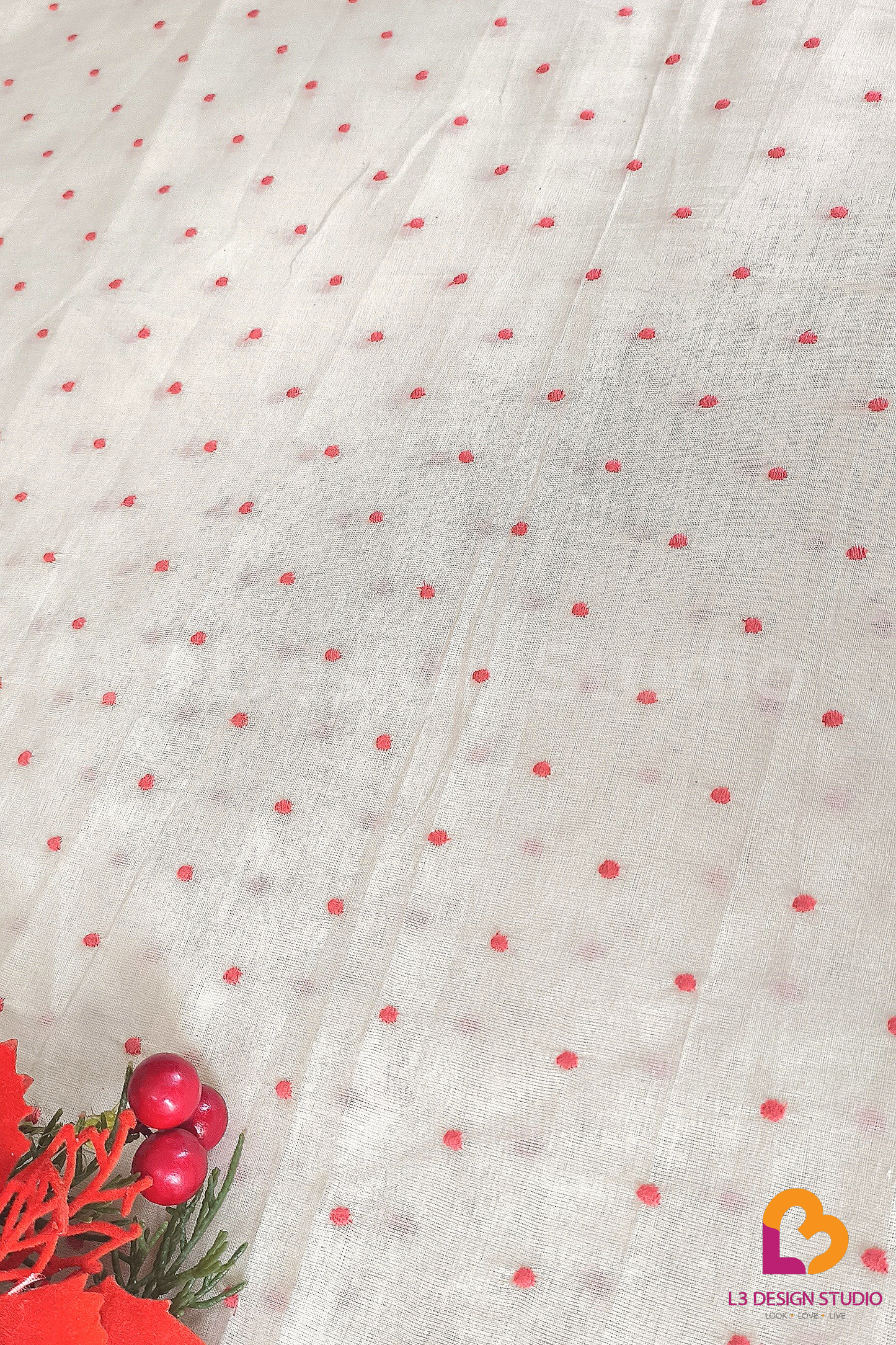 3 Meters Versatile Dyeable Cotton Fabric Featuring Eye-Catching Red Polka Dots
