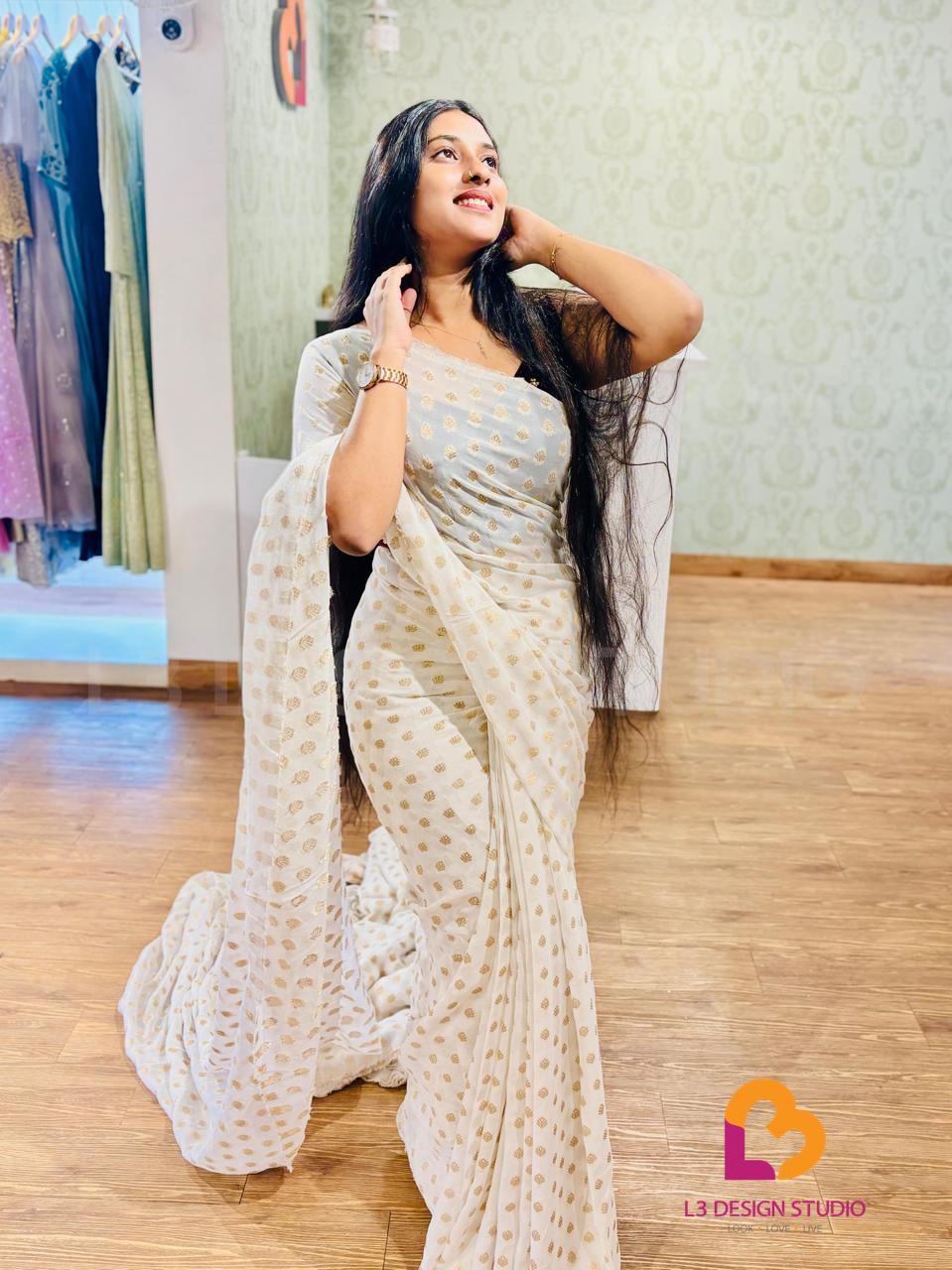 White Banarasi Georgette Saree