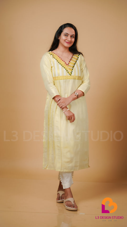 Off White Cotton Kurti with Golden Accents