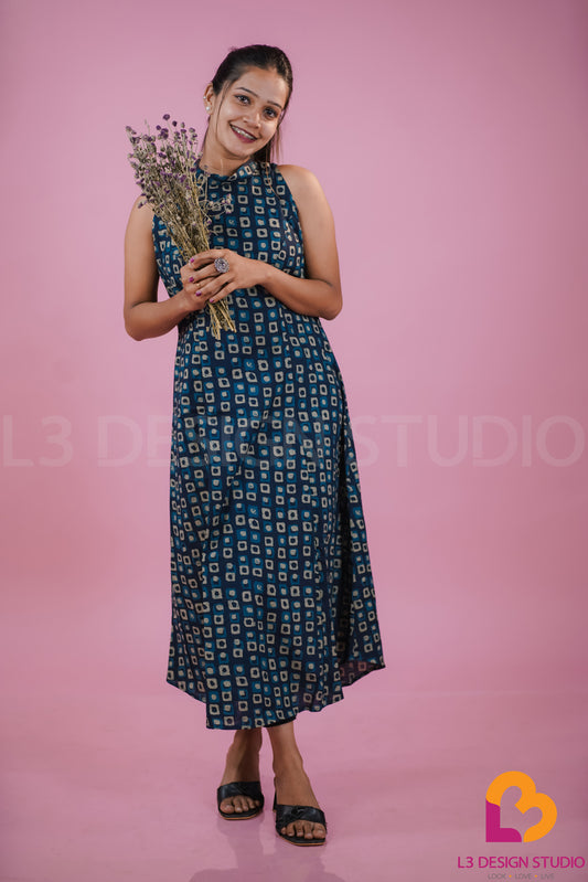 Indigo Batik Halter Neck Kurti