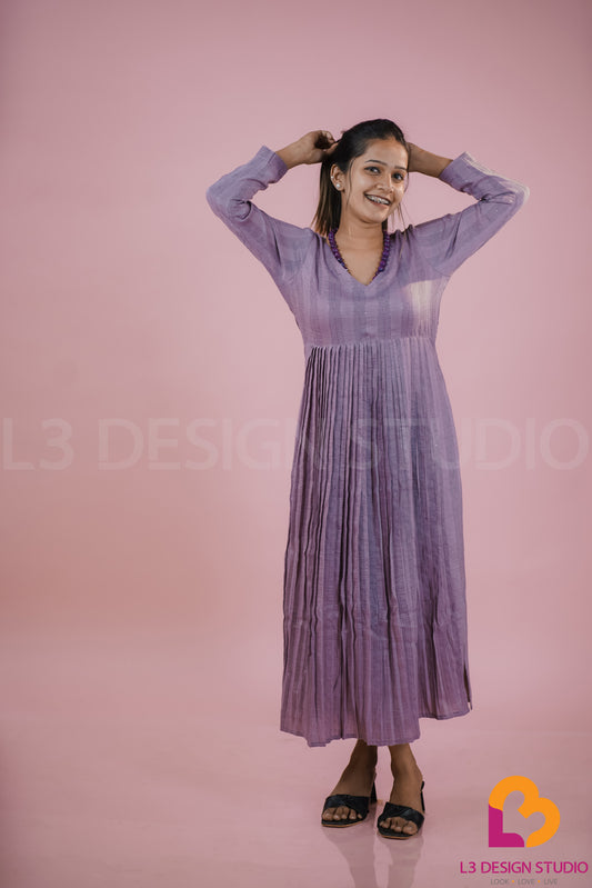 Lilac Sequined Yoke Pleated Kurti