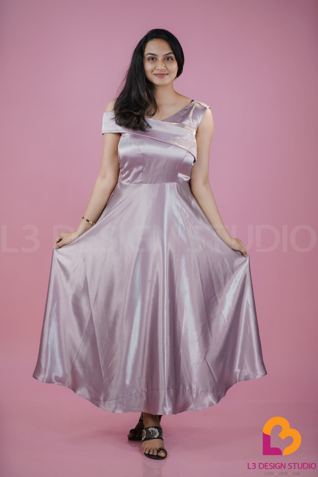 Pastel Lavender Off-Shoulder Princess Cut Dress