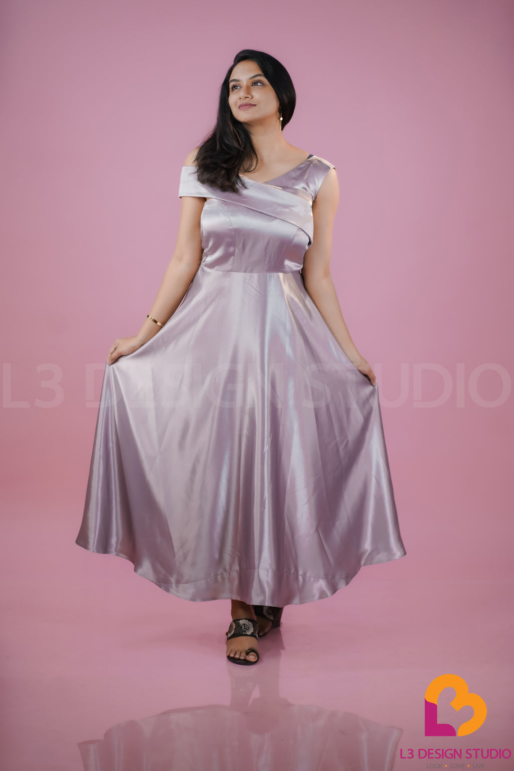 Pastel Lavender Off-Shoulder Princess Cut Dress