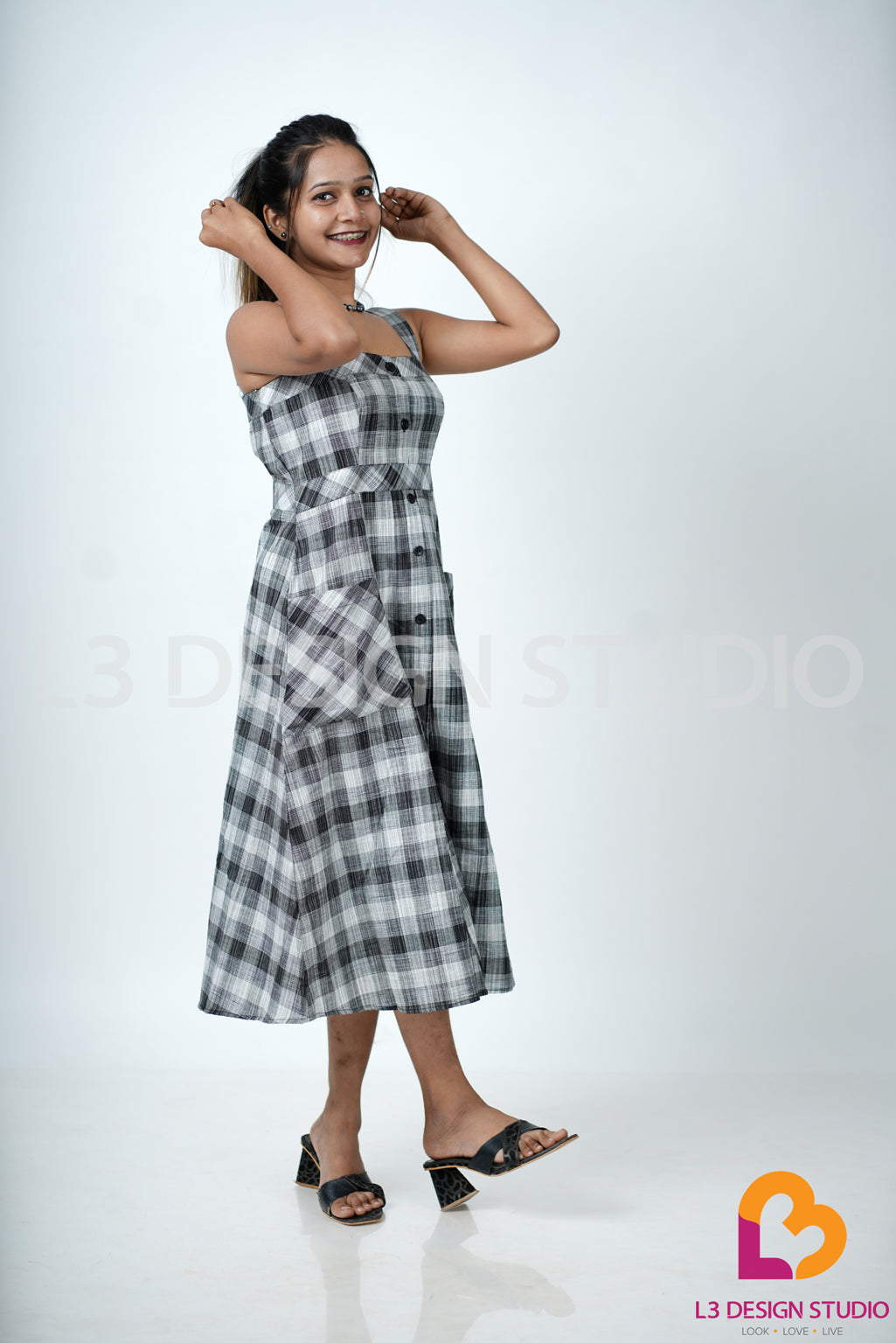 Black and White Checkered Sleeveless Dress