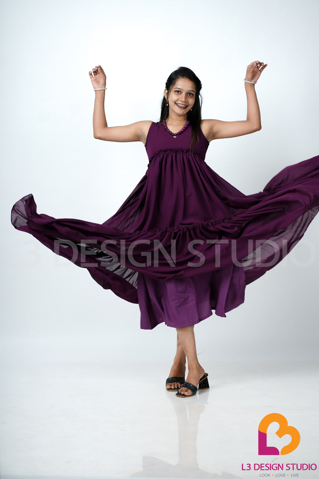 Purple and Blue Three-Layer Sleeveless Dress