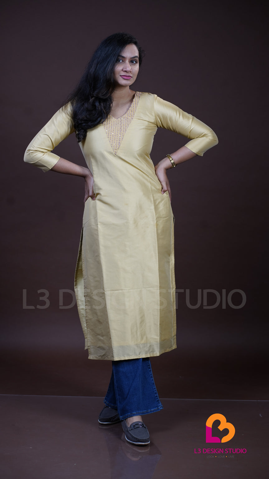 Beige Silk Kurti