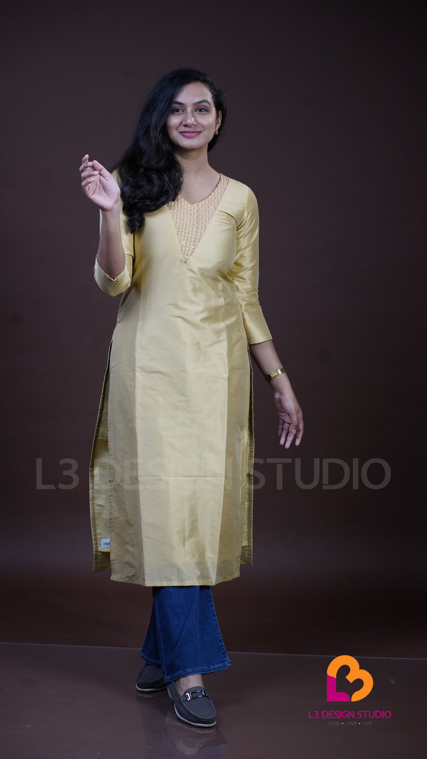 Beige Silk Kurti