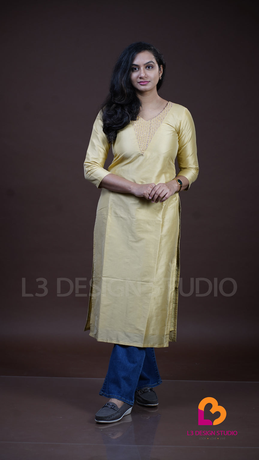 Beige Silk Kurti