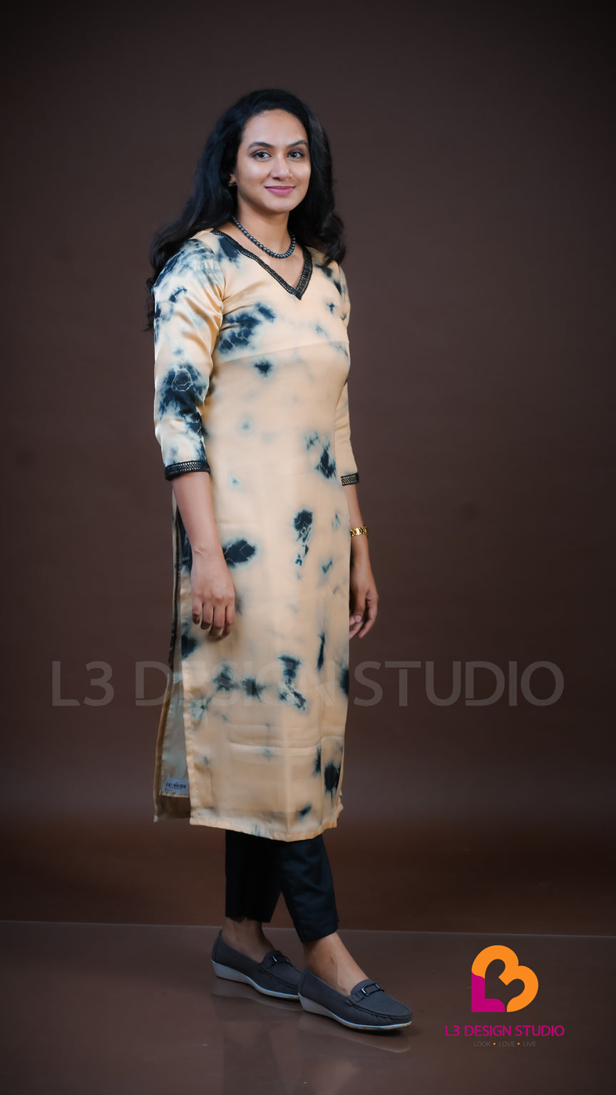 Beige & Black Tie-Dye Kurti