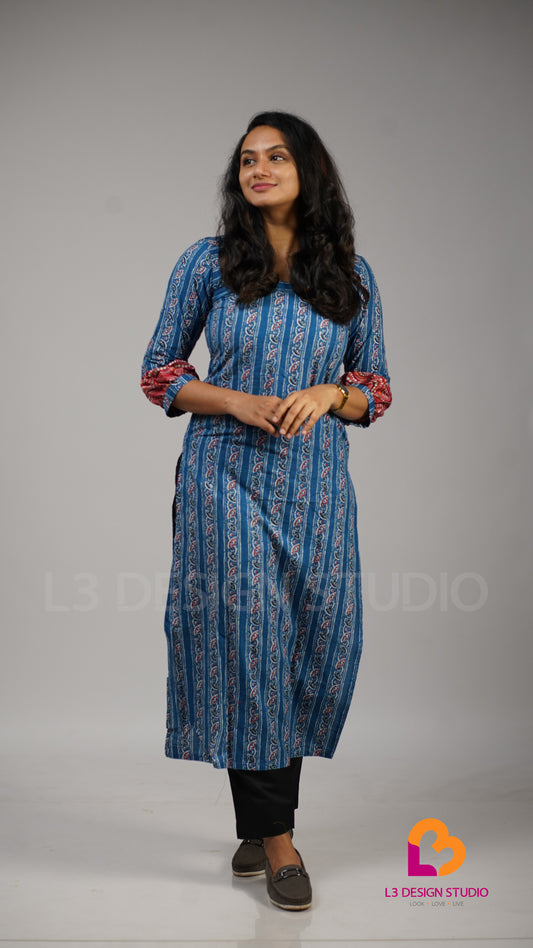 Blue and Red Printed Kurti