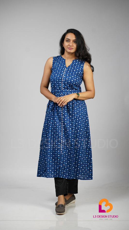 Indigo Polka Dot Sleeveless Dress