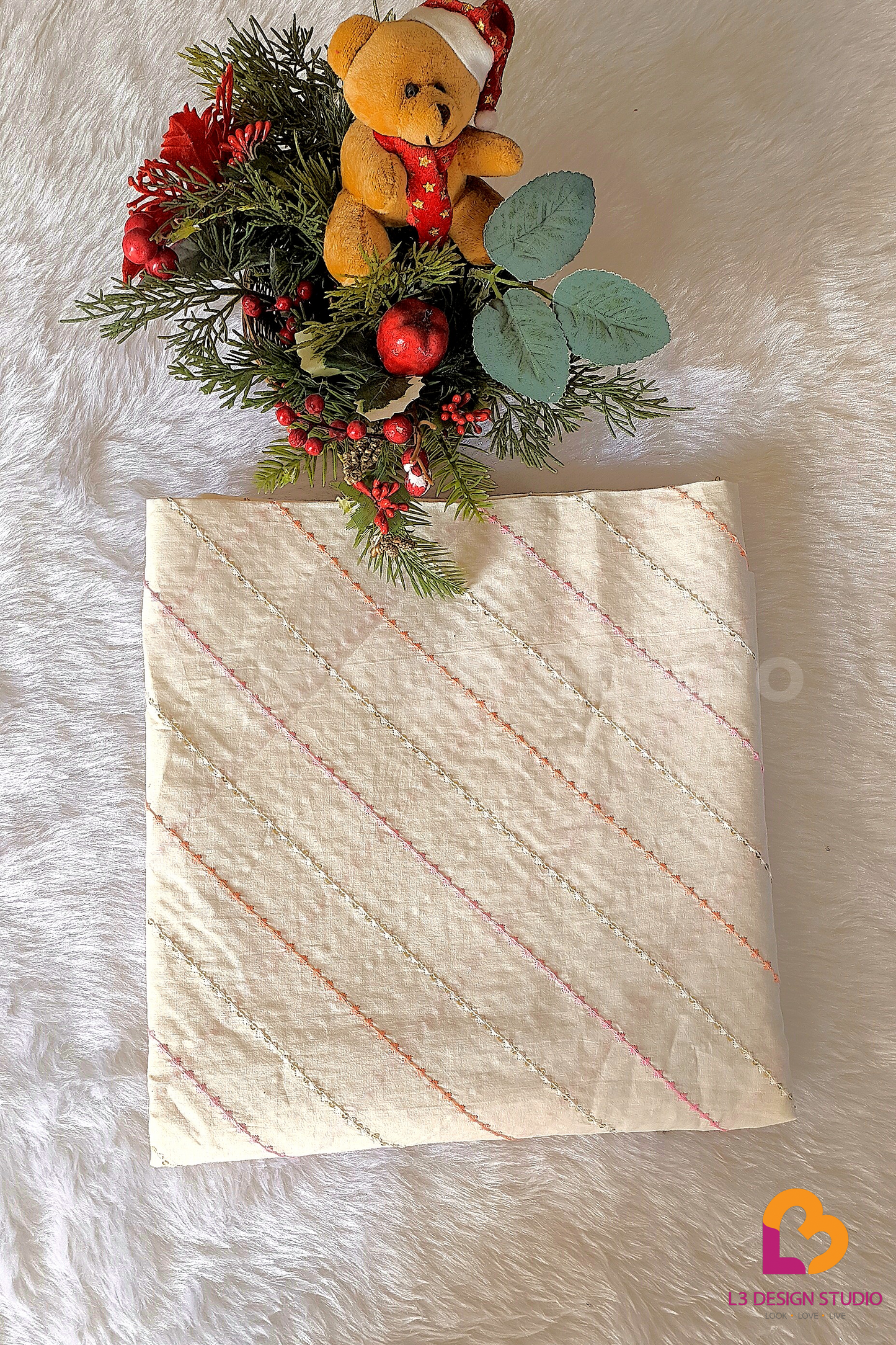 Versatile Soft Cotton Material with Beautiful One Side Cross Thread Embroidery