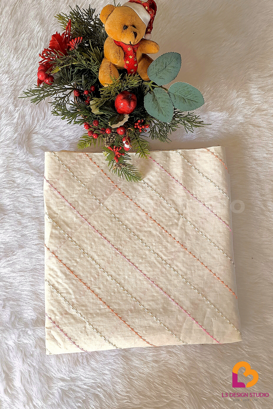 Versatile Soft Cotton Material with Beautiful One Side Cross Thread Embroidery
