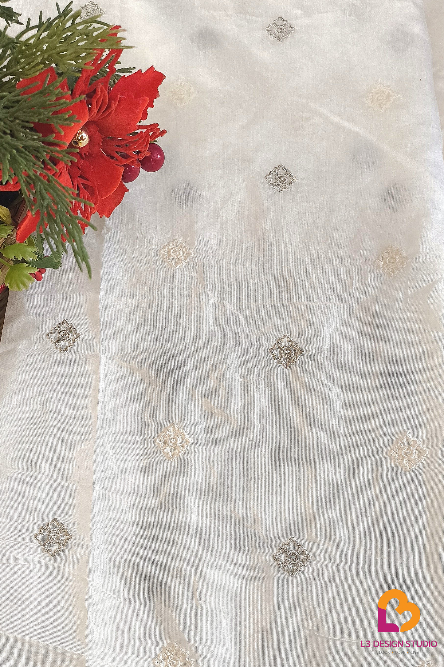3 Meter Chanderi Silk Fabric with Elegant Thread Booti Embroidery