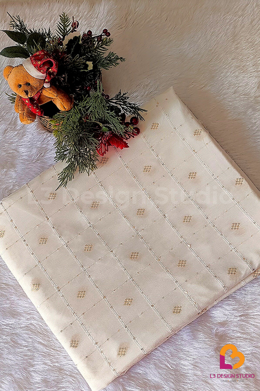 3 Meter Chanderi Fabric with Elegant Geometric Motifs Embroidery