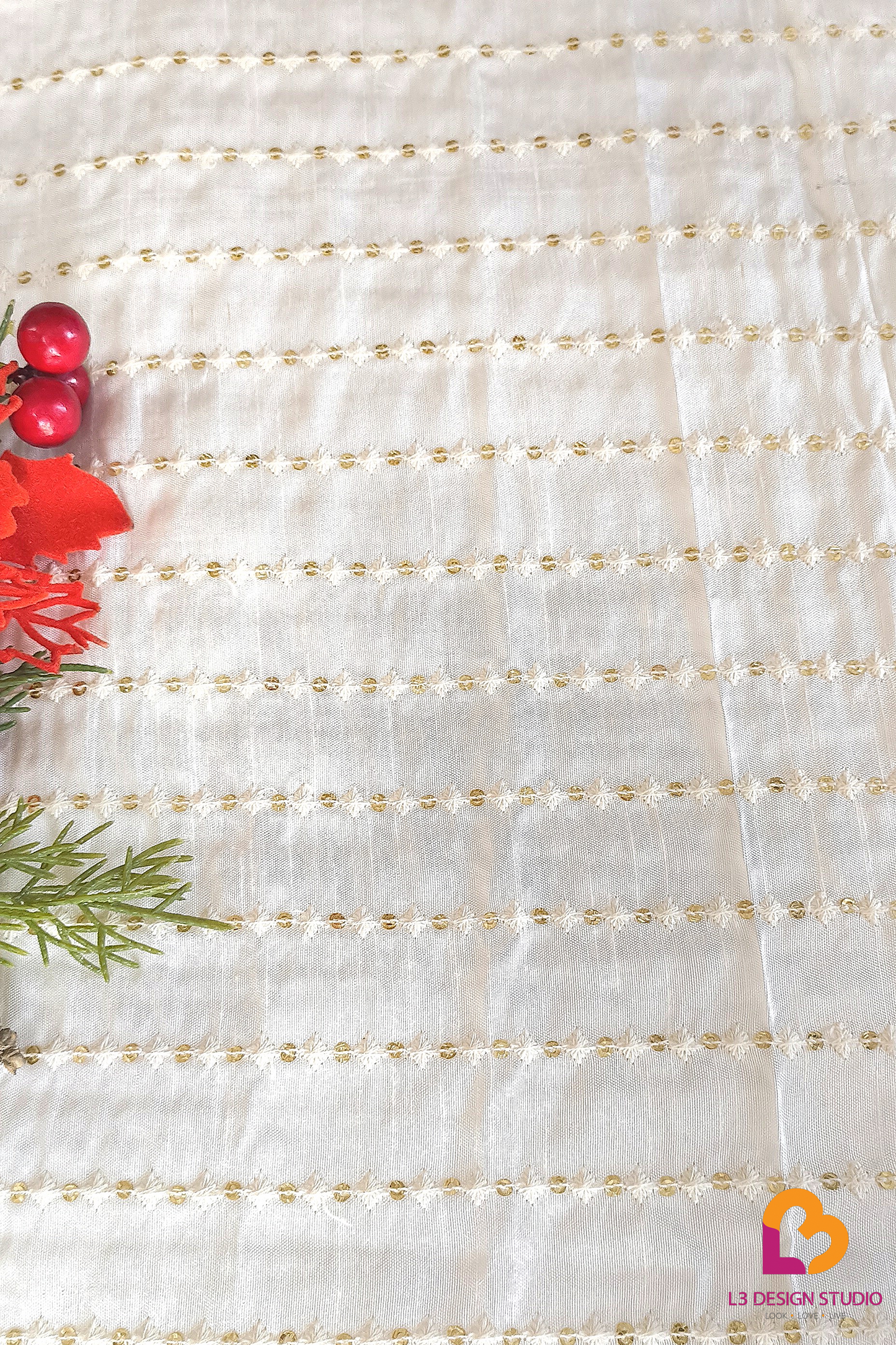Dyeable Cotton Silk Fabric with Thread and Sequin Embellishments
